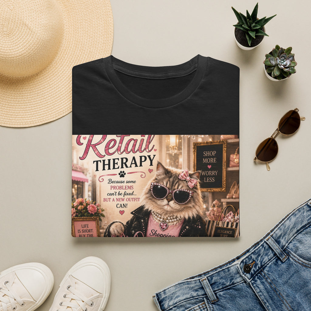 Retail Therapy | Classy Cats™ T-Shirt | Funny Shopping Cat Shirt | Cat Mom Gift | Boutique Fashion Tee | Shopaholic Apparel