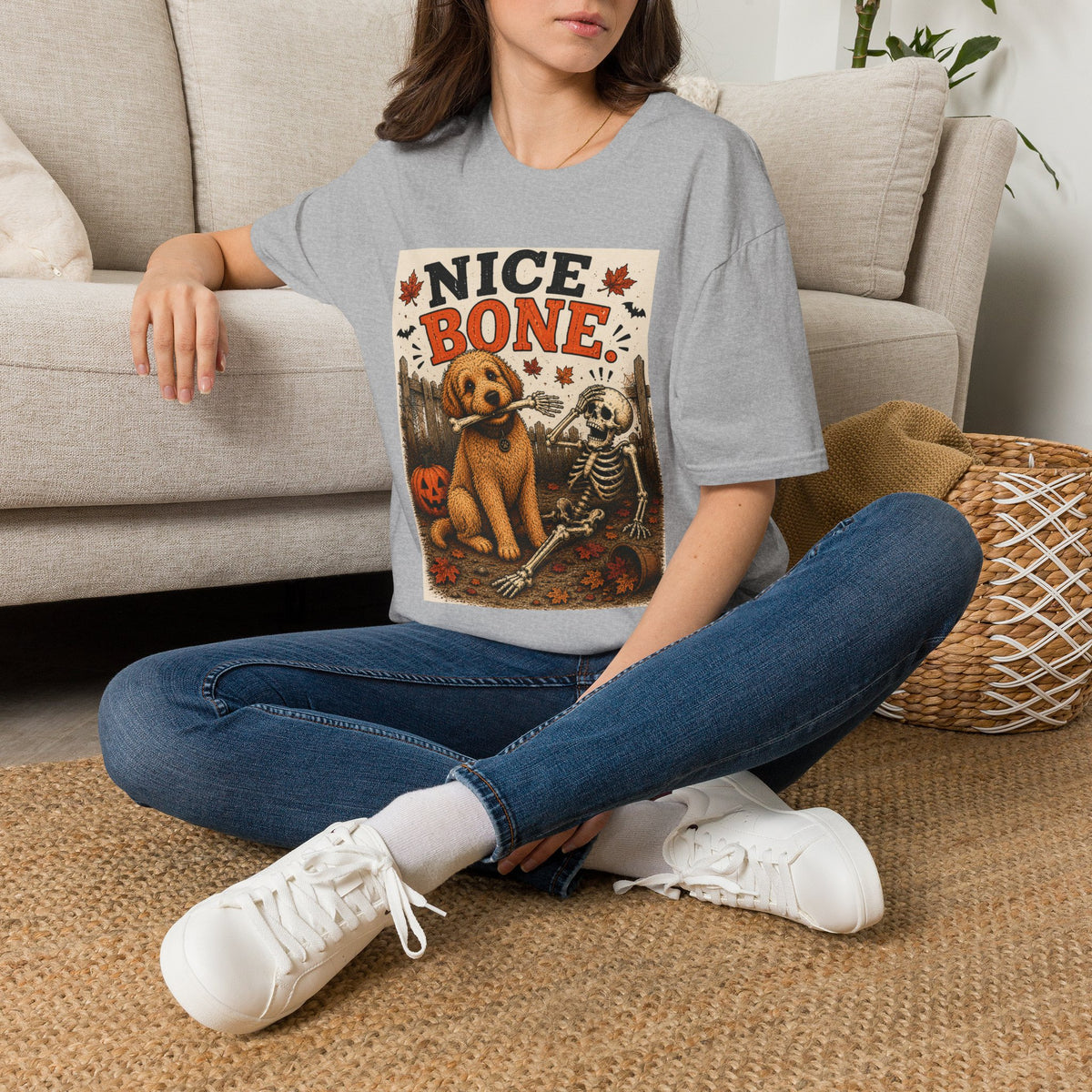 Funny Halloween Dog Shirt – Nice Bone. | Skeleton Dog T-Shirt | Vintage Halloween Tee | Dog Lover Gift | Cute Fall Graphic Tee | Funny Spooky Shirt