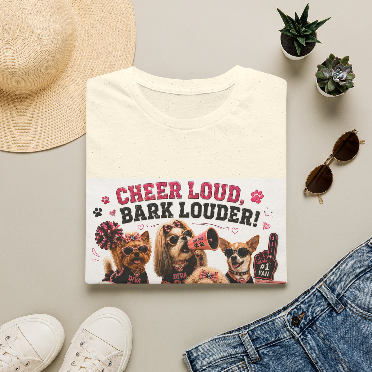 Cheer Loud, Bark Louder!™ | Diva Dogs™ | Football Game Day Dog Lover T-Shirt | Glam Tailgate Tee