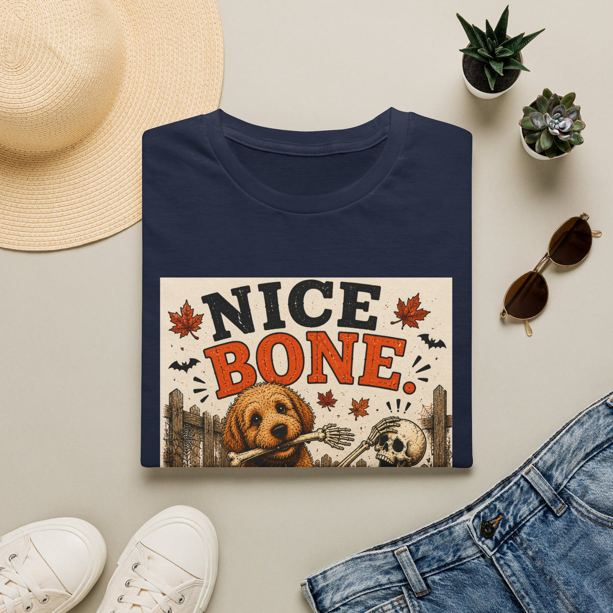 Funny Halloween Dog Shirt – Nice Bone. | Skeleton Dog T-Shirt | Vintage Halloween Tee | Dog Lover Gift | Cute Fall Graphic Tee | Funny Spooky Shirt