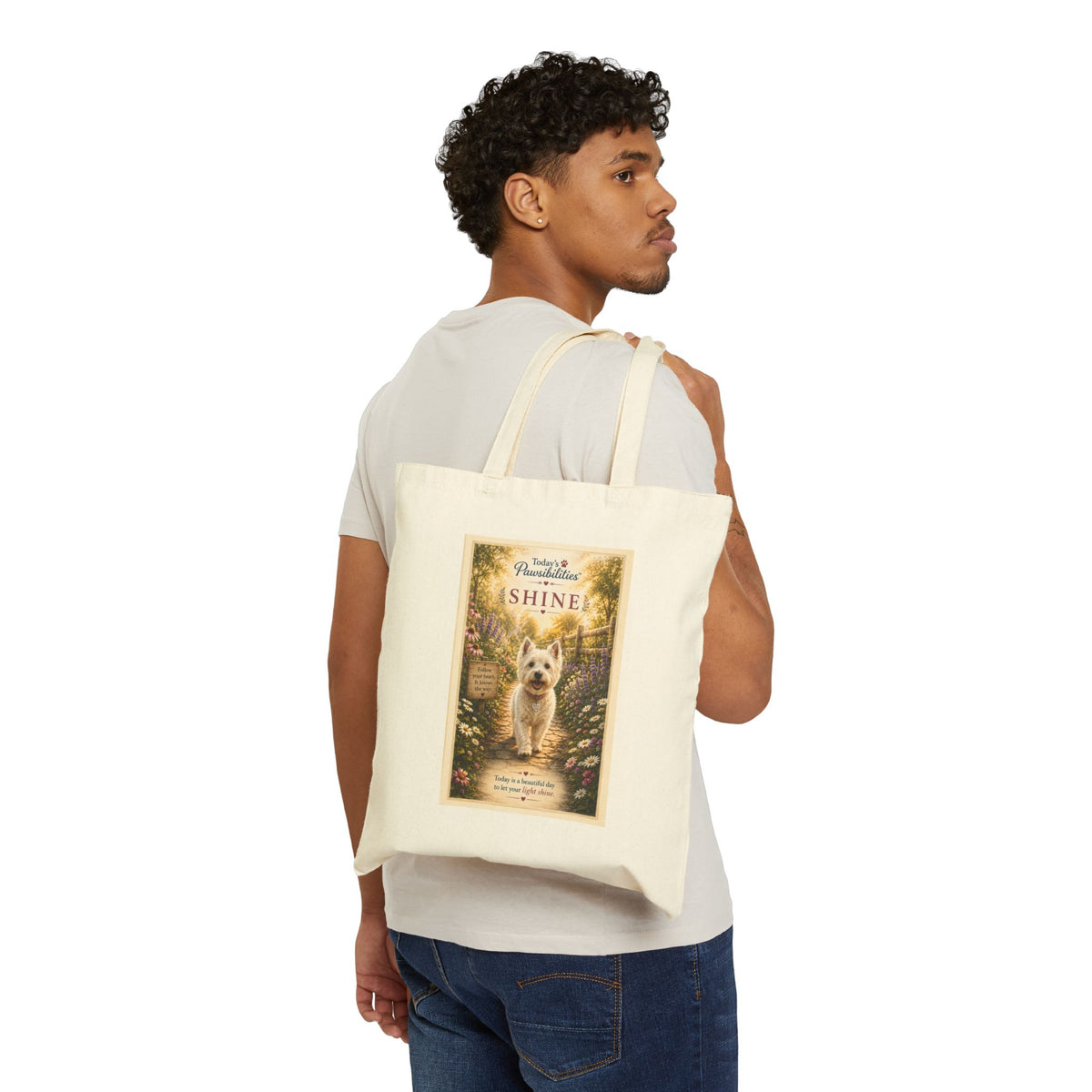 Today's Pawsibilities™ – SHINE Canvas Tote Bag | Inspirational Westie Tote | Reusable Dog Lover Shopping Bag