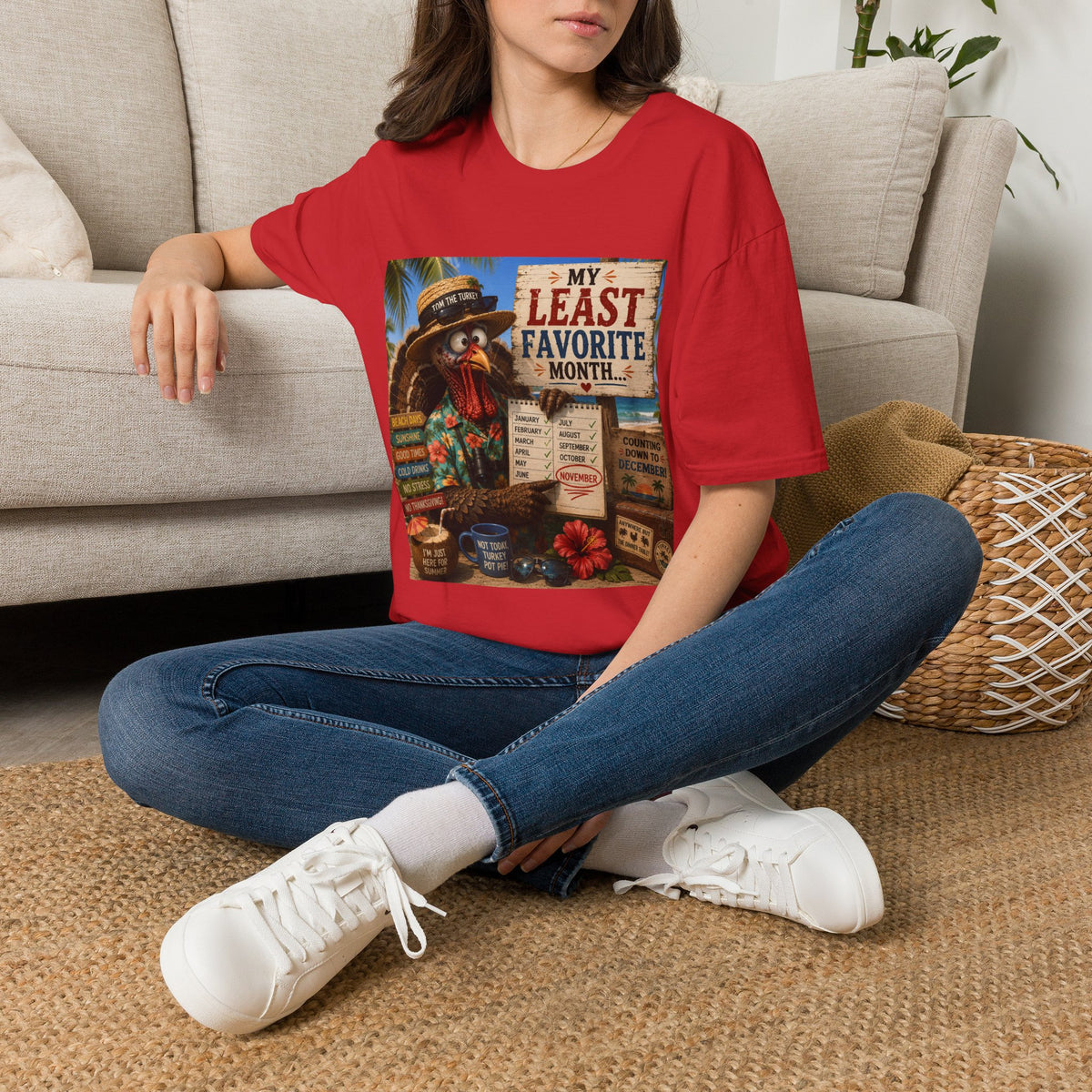 T-Shirt — "My Least Favorite Month" Humorous Turkey Thanksgiving Tee
