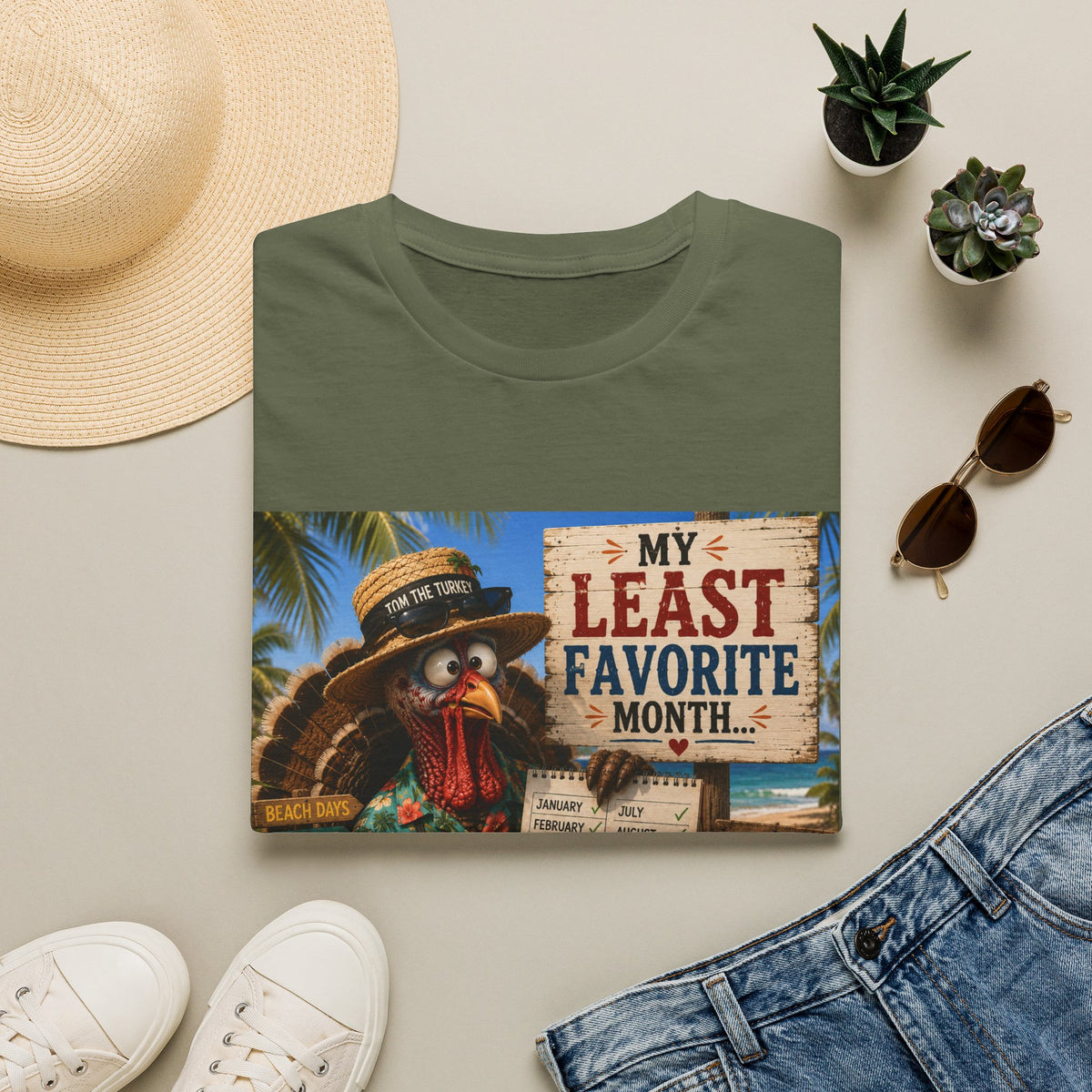 T-Shirt — "My Least Favorite Month" Humorous Turkey Thanksgiving Tee