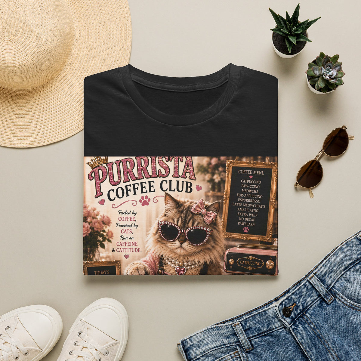 Purrista Coffee Club™ Barista | Classy Cats™ T-Shirt | Funny Coffee Cat Shirt | Cat Mom Gift | Coffee Lover Tee | Café Style Apparel