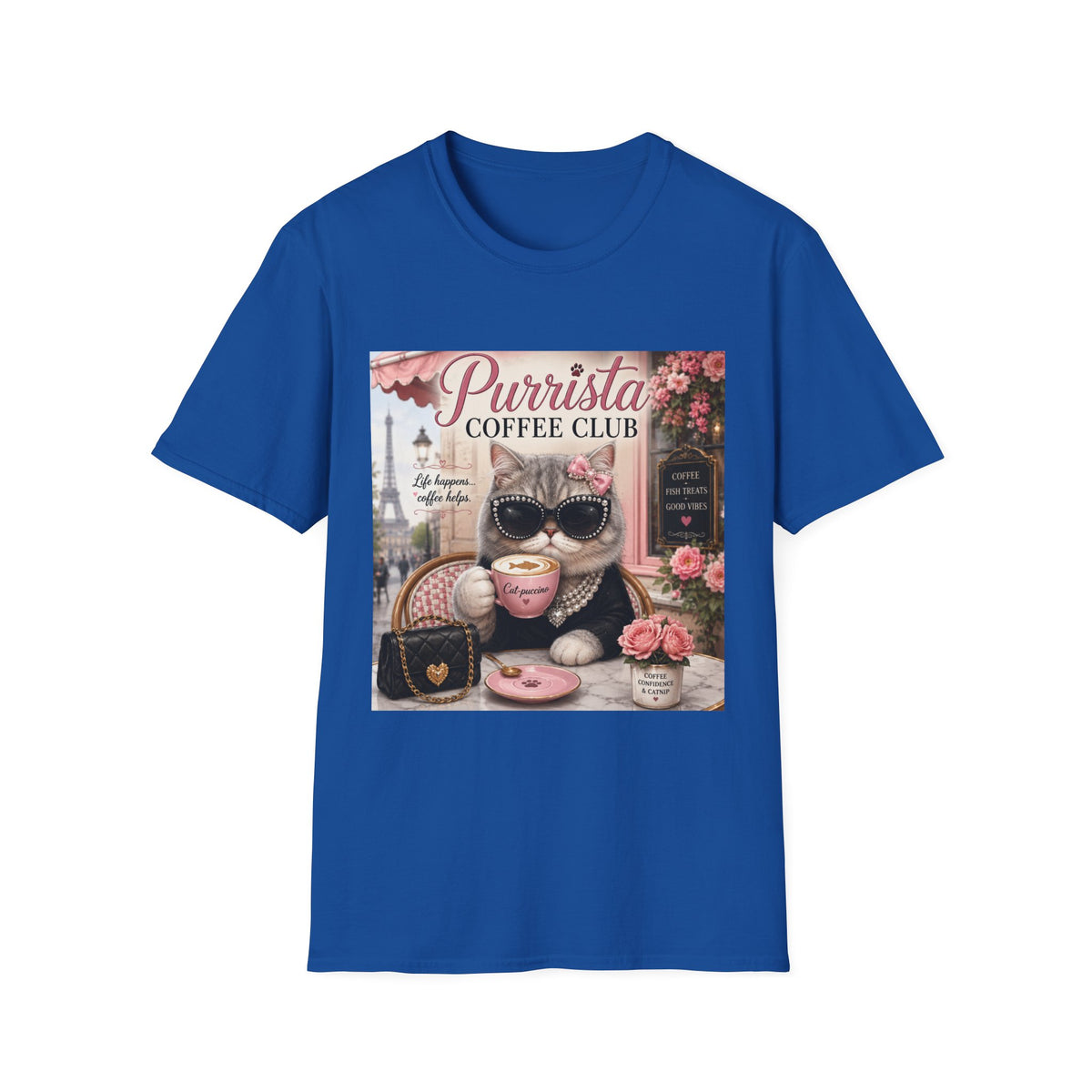 Purrista Coffee Club | Classy Cats™ T-Shirt | Funny Coffee Cat Shirt | Cat Mom Gift | Paris Café Cat Tee | Coffee Lover Apparel