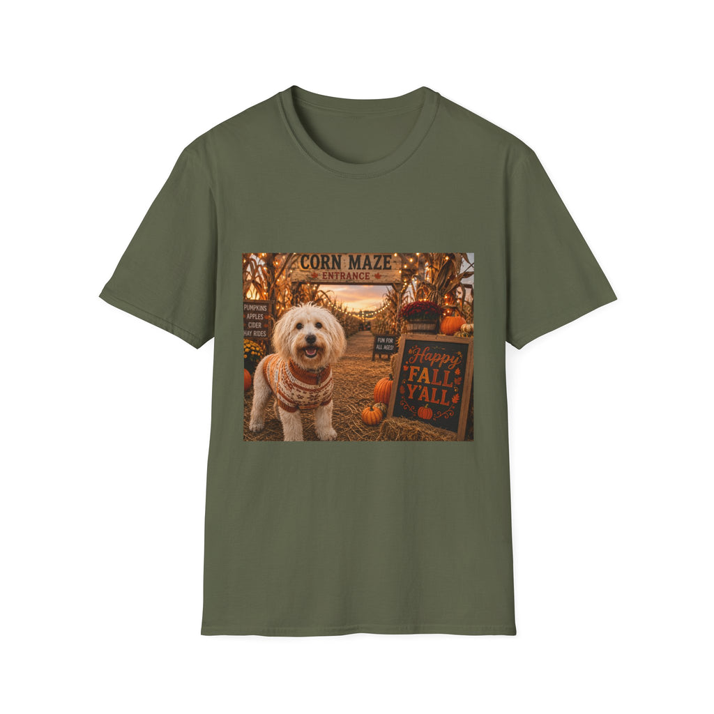 Happy Fall Y'all | Maddie's Corn Maze Adventure™ | Cozy Autumn Dog Lover T-Shirt | Fall Festival Shirt
