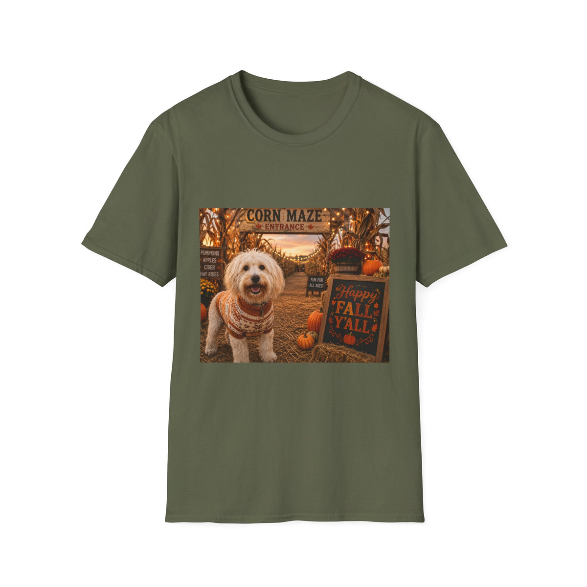 Happy Fall Y'all | Maddie's Corn Maze Adventure™ | Cozy Autumn Dog Lover T-Shirt | Fall Festival Shirt