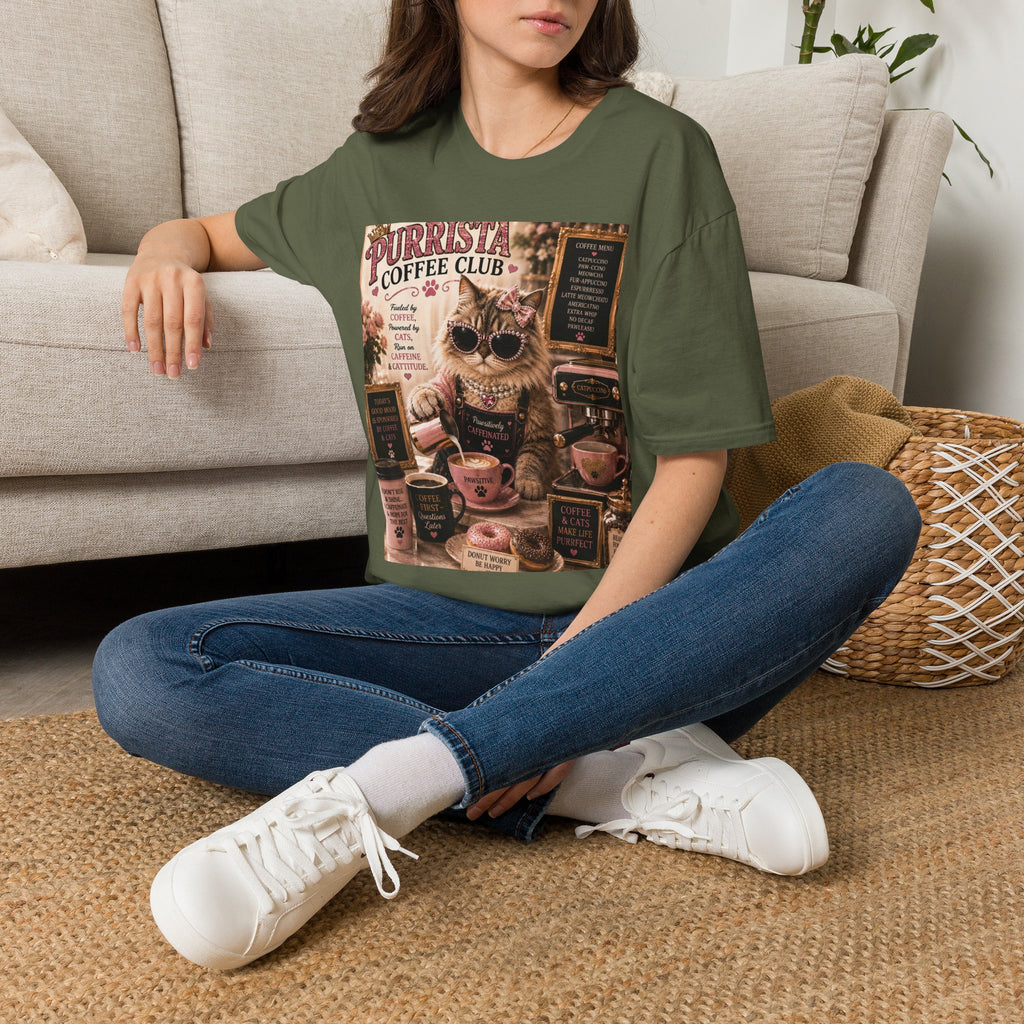 Purrista Coffee Club™ Barista | Classy Cats™ T-Shirt | Funny Coffee Cat Shirt | Cat Mom Gift | Coffee Lover Tee | Café Style Apparel