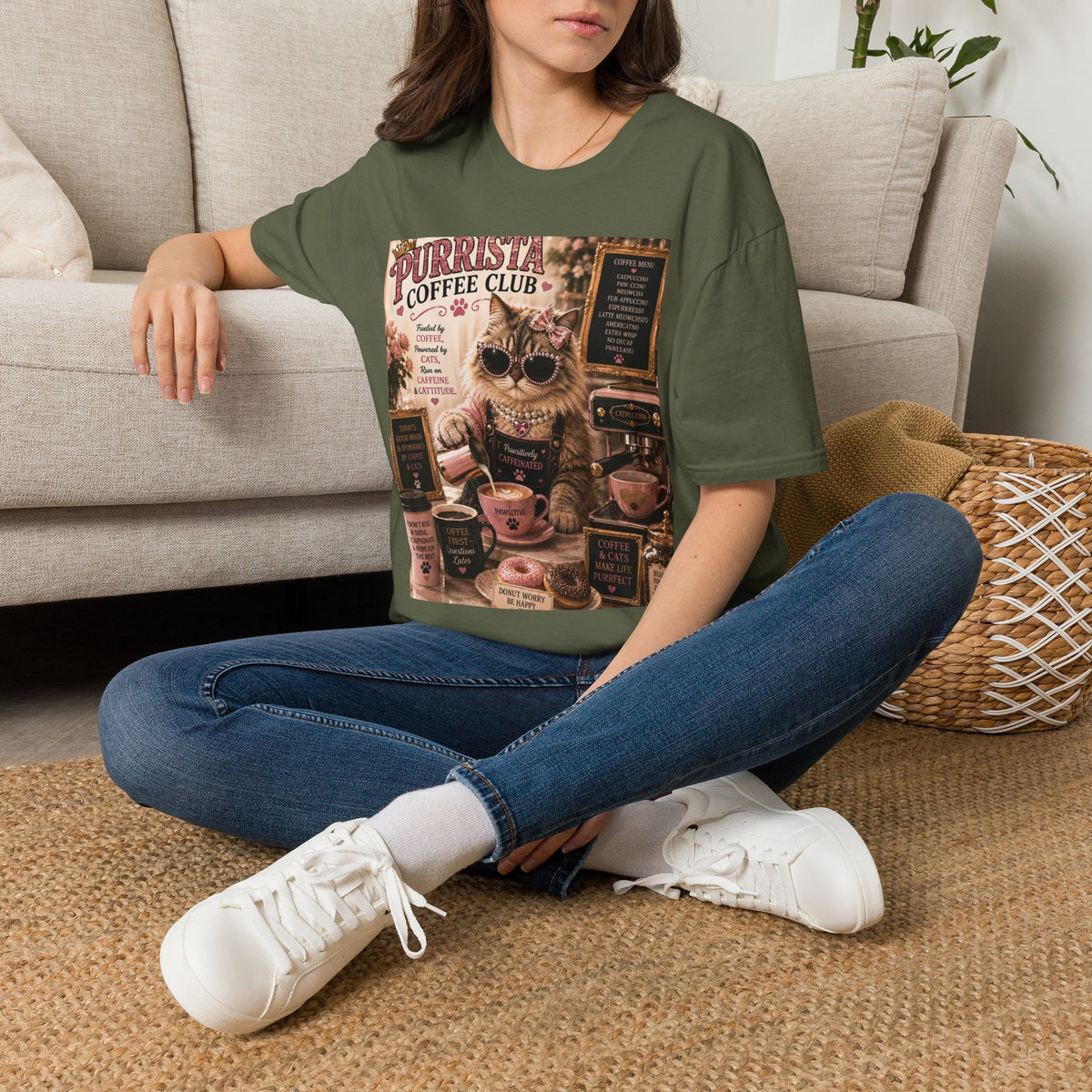Purrista Coffee Club™ Barista | Classy Cats™ T-Shirt | Funny Coffee Cat Shirt | Cat Mom Gift | Coffee Lover Tee | Café Style Apparel
