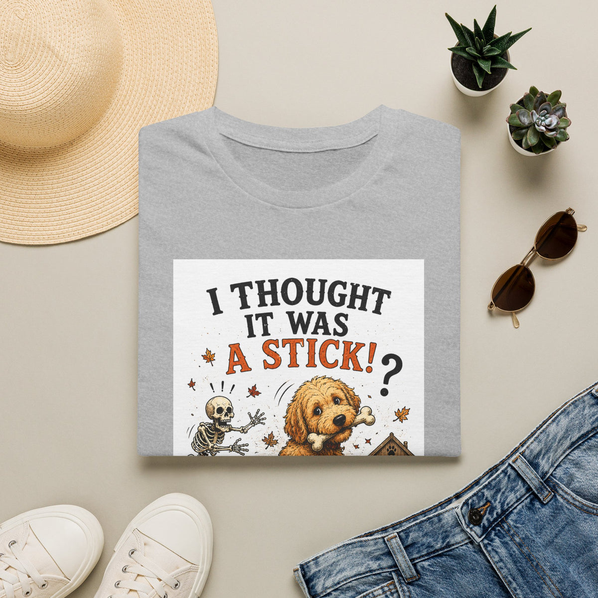 Funny Halloween Dog Shirt – I Thought It Was a Stick! | Skeleton Dog T-Shirt | Vintage Halloween Tee | Cute Dog Lover Gift | Fall Graphic Tee