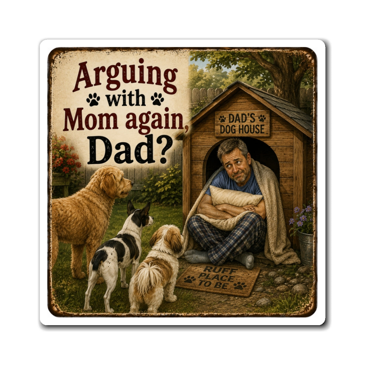 Arguing With Mom Again, Dad?” Funny Dog Dad Magnet | Dog House Humor Gift | The Dog House™