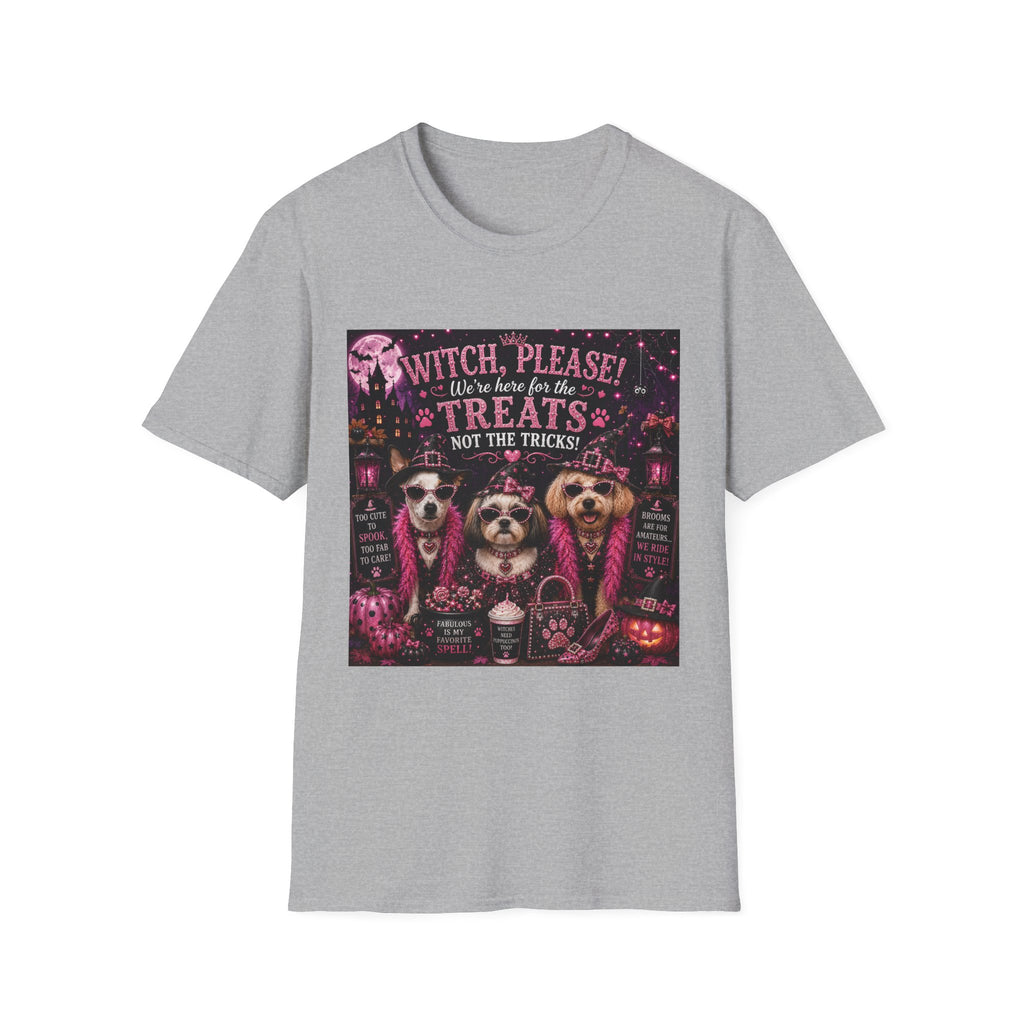 Funny Halloween Dog Shirt – Witch, Please! We're Here for the Treats, Not the Tricks! | Diva Dogs™ Halloween T-Shirt | Glam Dog Lover Tee | Dog Mom Gift