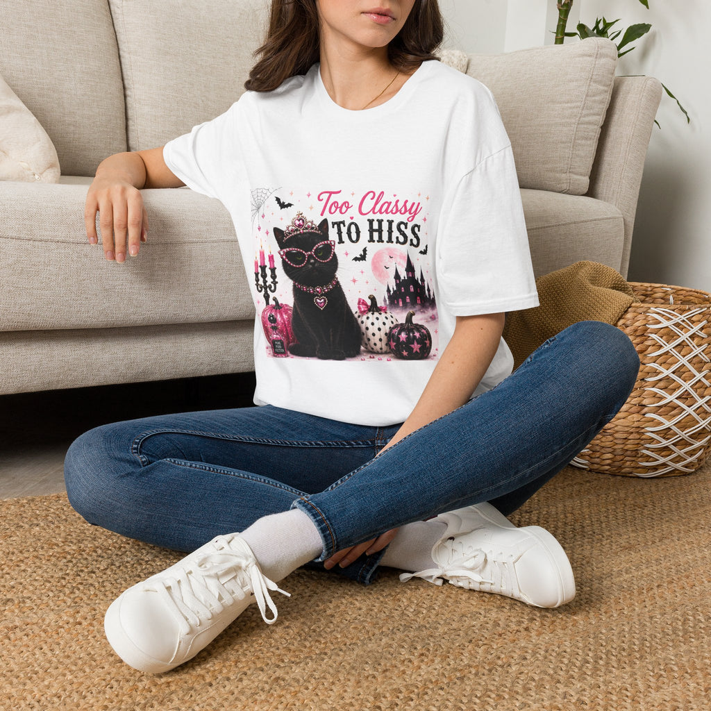 Too Classy to Hiss | Classy Cats™ Halloween T-Shirt | Funny Black Cat Shirt | Cute Halloween Cat Lover Tee | Cat Mom Gift