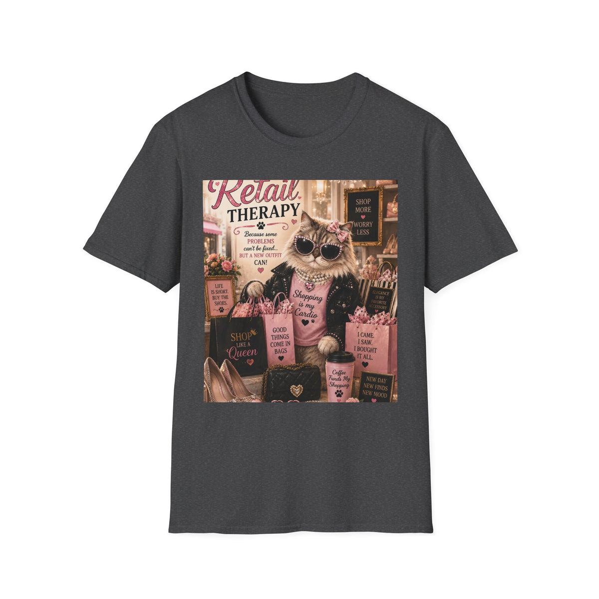 Retail Therapy | Classy Cats™ T-Shirt | Funny Shopping Cat Shirt | Cat Mom Gift | Boutique Fashion Tee | Shopaholic Apparel
