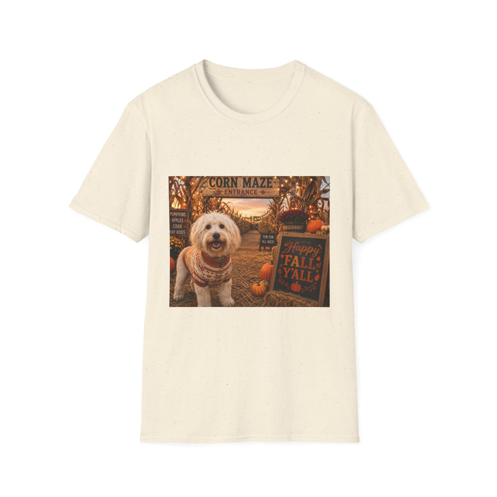 Happy Fall Y'all | Maddie's Corn Maze Adventure™ | Cozy Autumn Dog Lover T-Shirt | Fall Festival Shirt