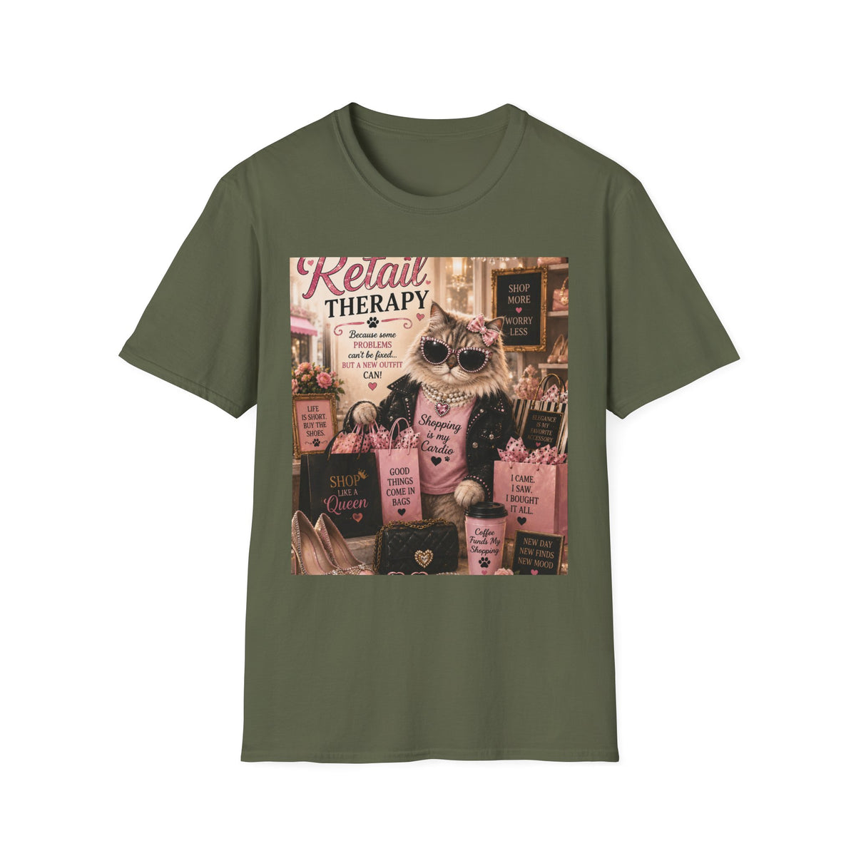 Retail Therapy | Classy Cats™ T-Shirt | Funny Shopping Cat Shirt | Cat Mom Gift | Boutique Fashion Tee | Shopaholic Apparel