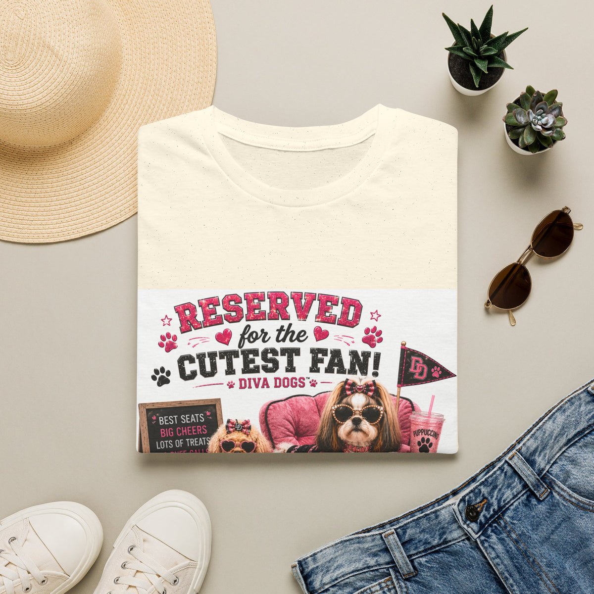 Reserved for the Cutest Fan!™ | Diva Dogs™ | Football Game Day Dog Lover T-Shirt | VIP Fan Edition