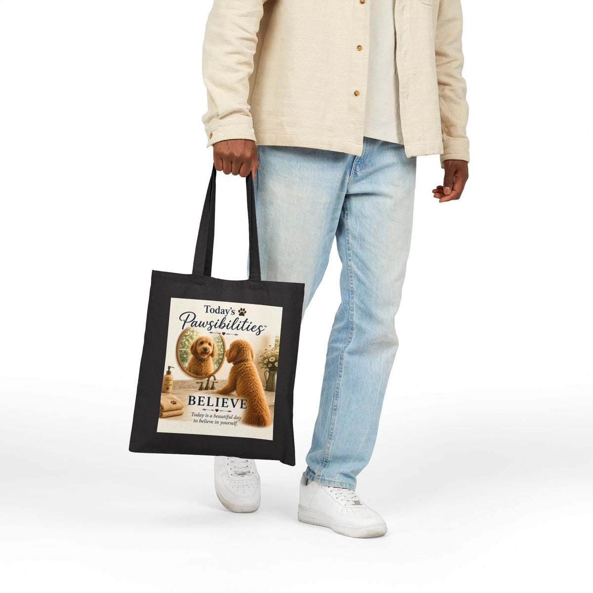 Today's Pawsibilities™ – Believe Cotton Canvas Tote Bag | Inspirational Tote | Dog Lover Gift