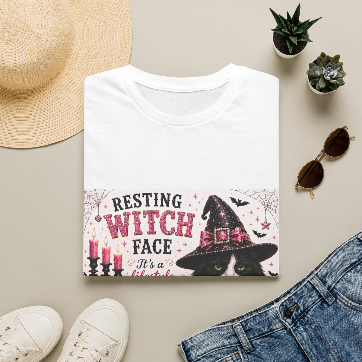 Resting Witch Face | Classy Cats™ Halloween T-Shirt | Funny Black & White Cat Shirt | Halloween Cat Lover Tee | Cat Mom Gift