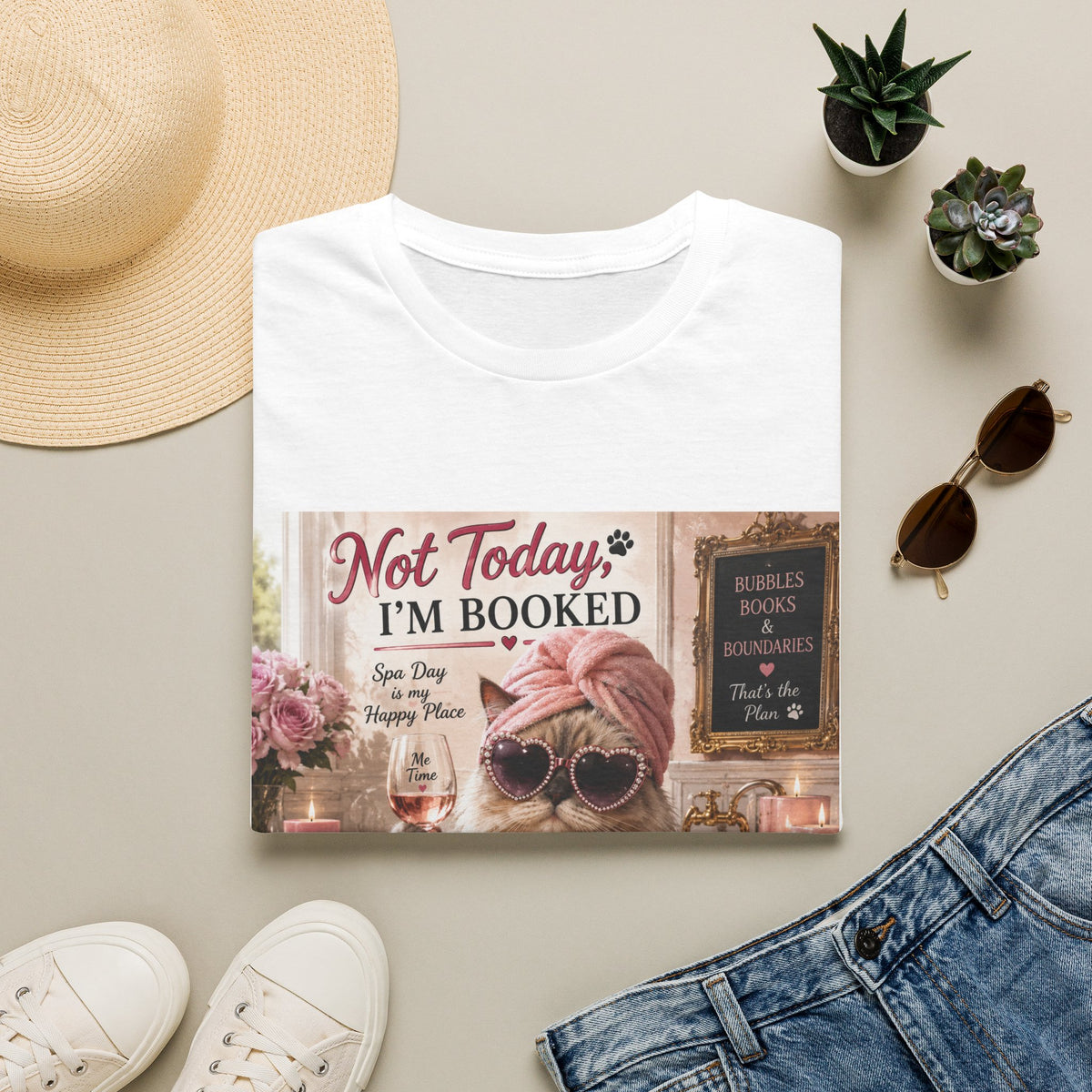 Not Today, I'm Booked | Classy Cats™ Spa Day T-Shirt | Funny Cat Lover Shirt | Self-Care Cat Tee | Cat Mom Gift | Cozy Cat Apparel