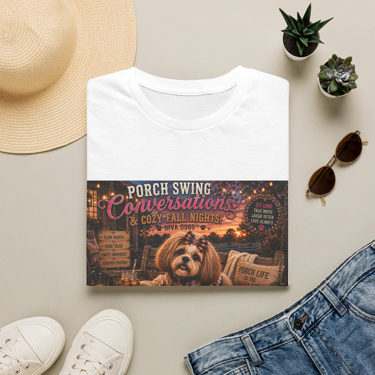 Porch Swing Conversations™ | Diva Dogs™ | Sweet Tea & Cozy Fall Nights | Porch Life Collection