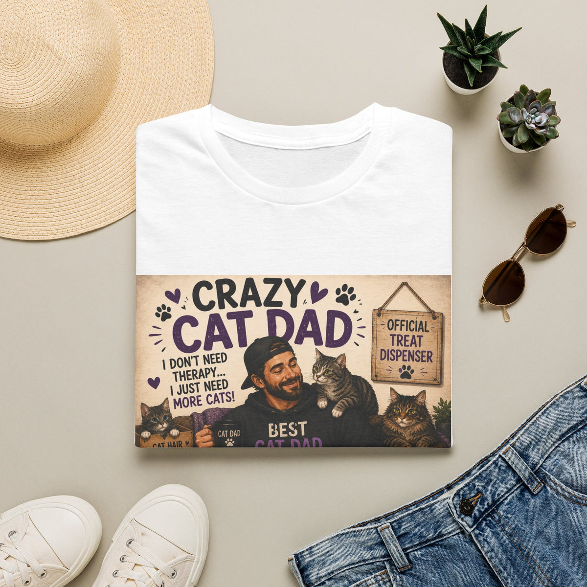 Crazy Cat Dad T-Shirt – "I Don't Need Therapy, I Just Need More Cats" Cat Lover Tee