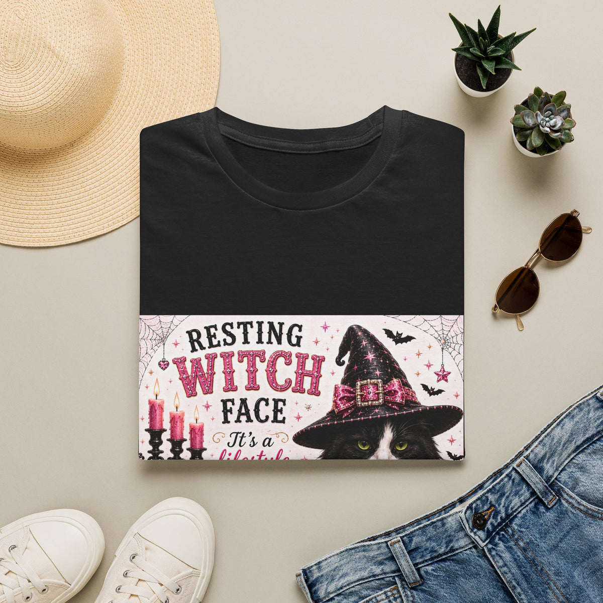 Resting Witch Face | Classy Cats™ Halloween T-Shirt | Funny Black & White Cat Shirt | Halloween Cat Lover Tee | Cat Mom Gift