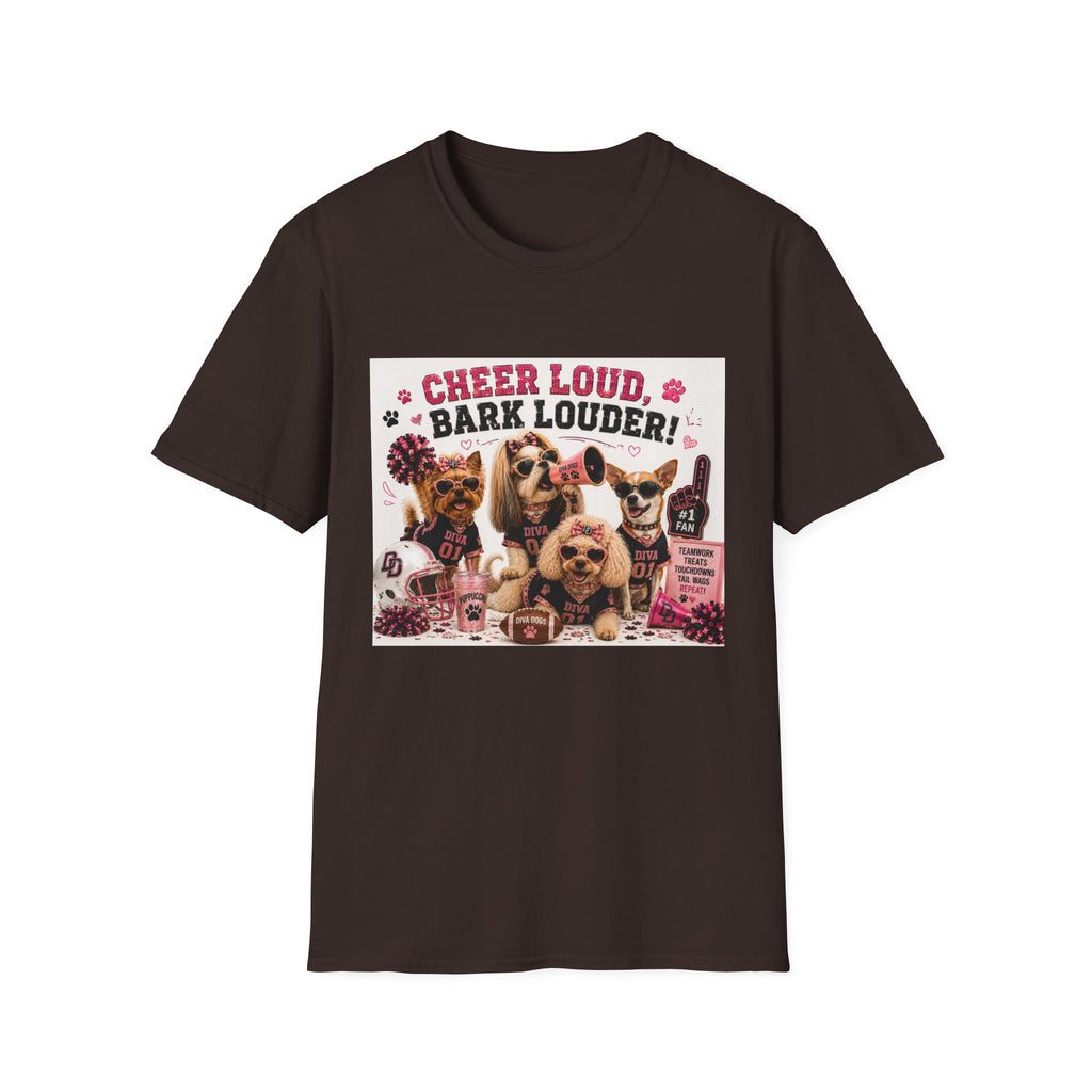 Cheer Loud, Bark Louder!™ | Diva Dogs™ | Football Game Day Dog Lover T-Shirt | Glam Tailgate Tee