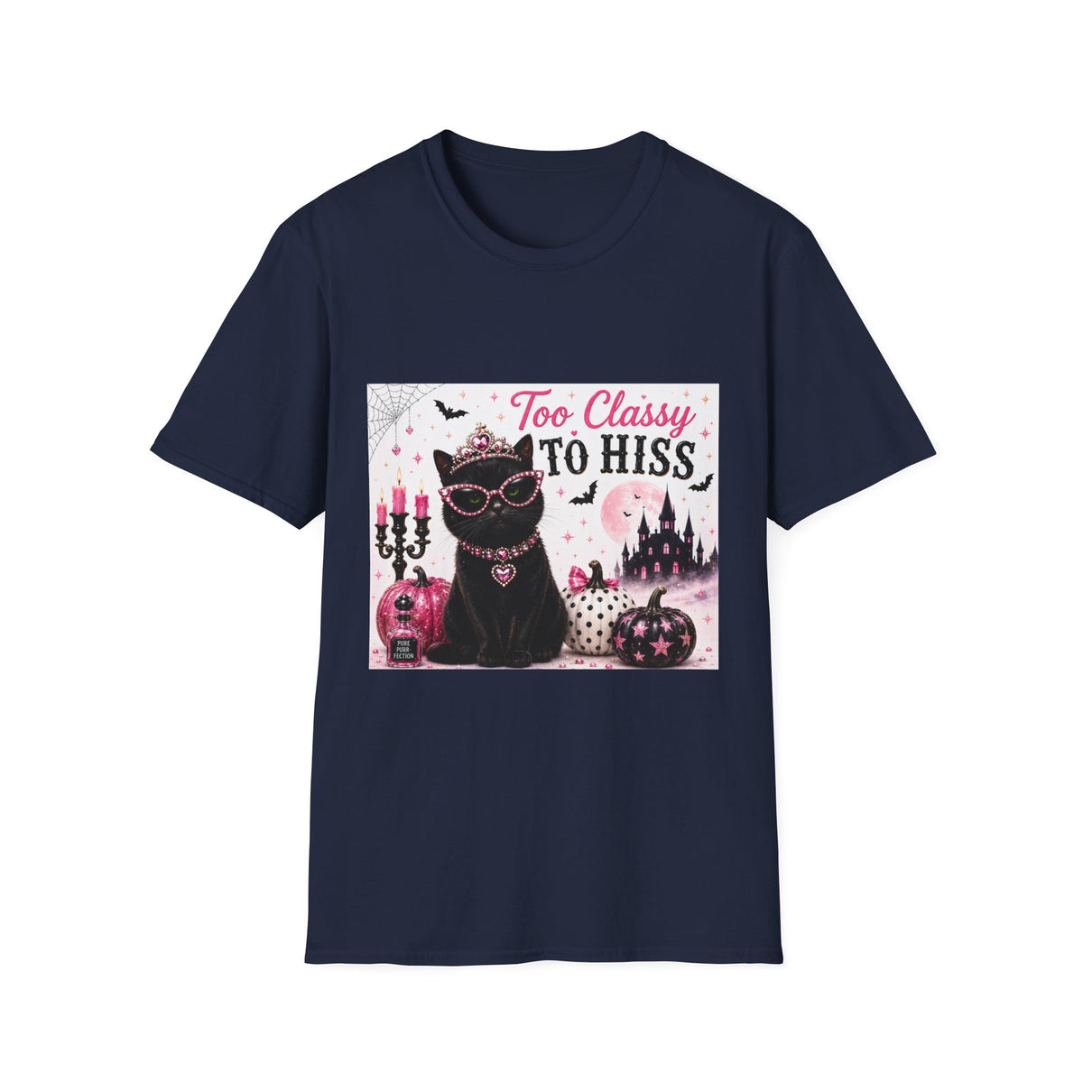 Too Classy to Hiss | Classy Cats™ Halloween T-Shirt | Funny Black Cat Shirt | Cute Halloween Cat Lover Tee | Cat Mom Gift