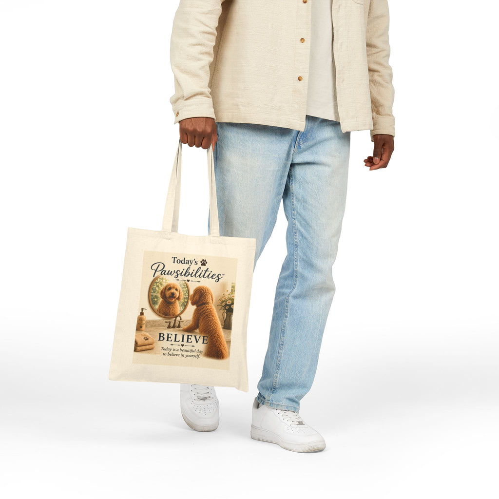 Today's Pawsibilities™ – Believe Cotton Canvas Tote Bag | Inspirational Tote | Dog Lover Gift