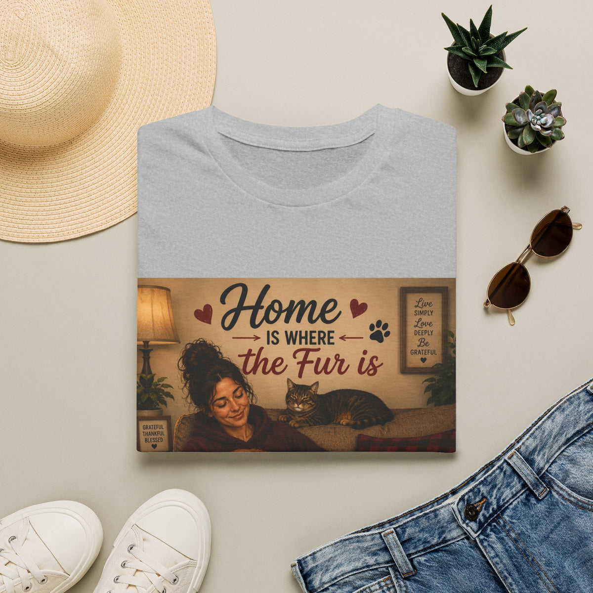 Cat Lover T-Shirt — "Home Is Where the Fur Is" Cozy Pet Tee