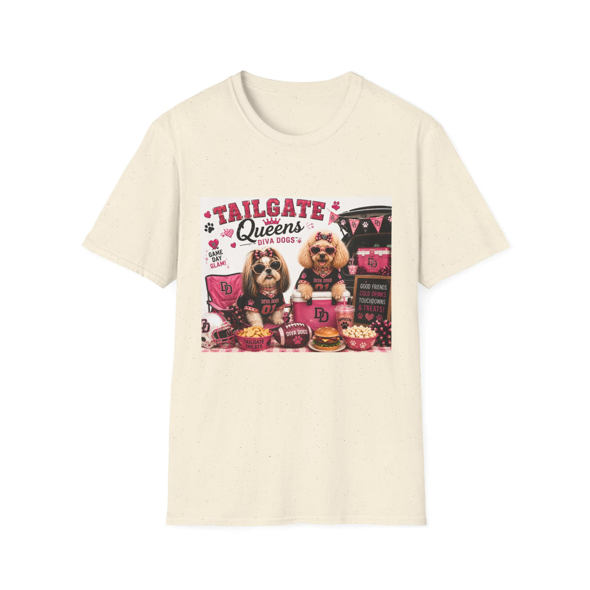 Tailgate Queens™ | Diva Dogs™ | Football Game Day Dog Lover T-Shirt | Glam Tailgate Party Tee