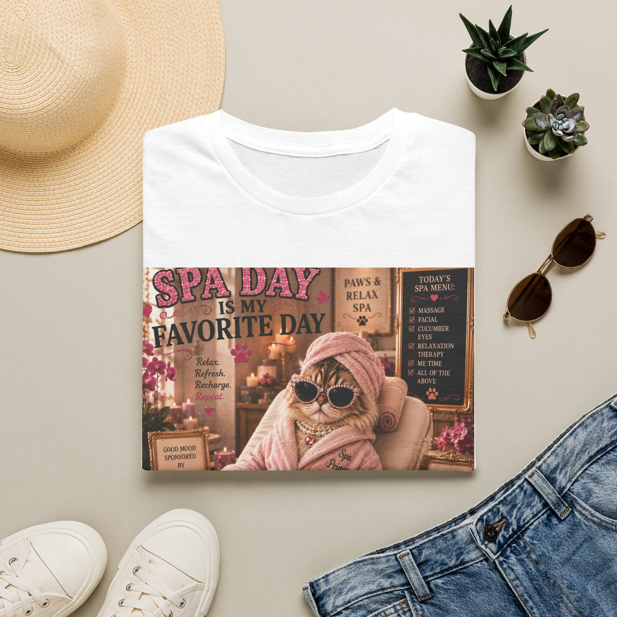 Spa Day Is My Favorite Day | Classy Cats™ T-Shirt | Funny Spa Cat Shirt | Self-Care Gift | Cat Mom Tee | Relaxation & Wellness Apparel
