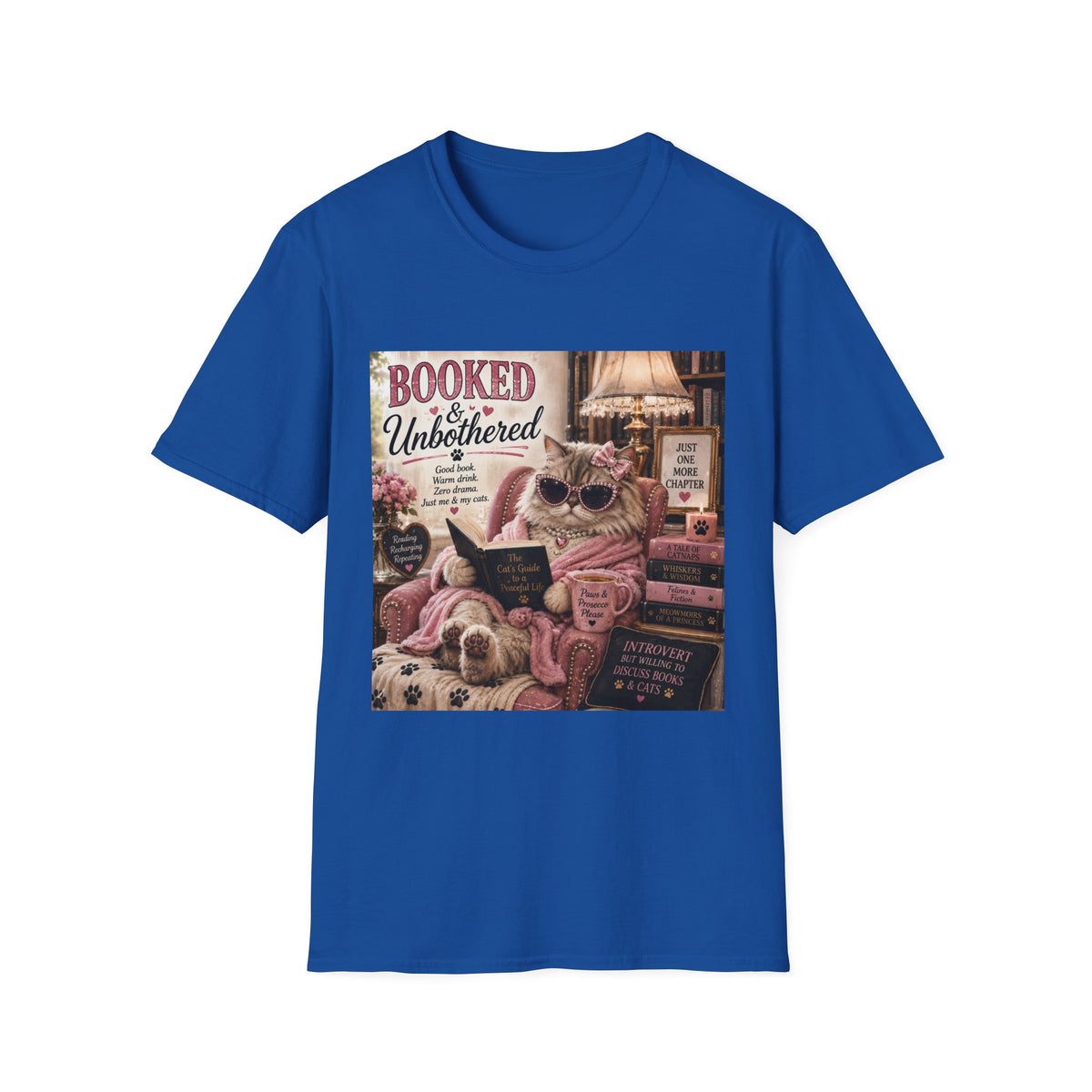 Booked & Unbothered | Classy Cats™ T-Shirt | Funny Reading Cat Shirt | Book Lover Gift | Cat Mom Tee | Cozy Reader Apparel