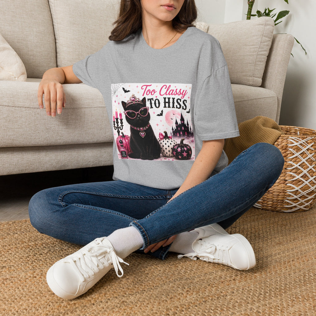 Too Classy to Hiss | Classy Cats™ Halloween T-Shirt | Funny Black Cat Shirt | Cute Halloween Cat Lover Tee | Cat Mom Gift