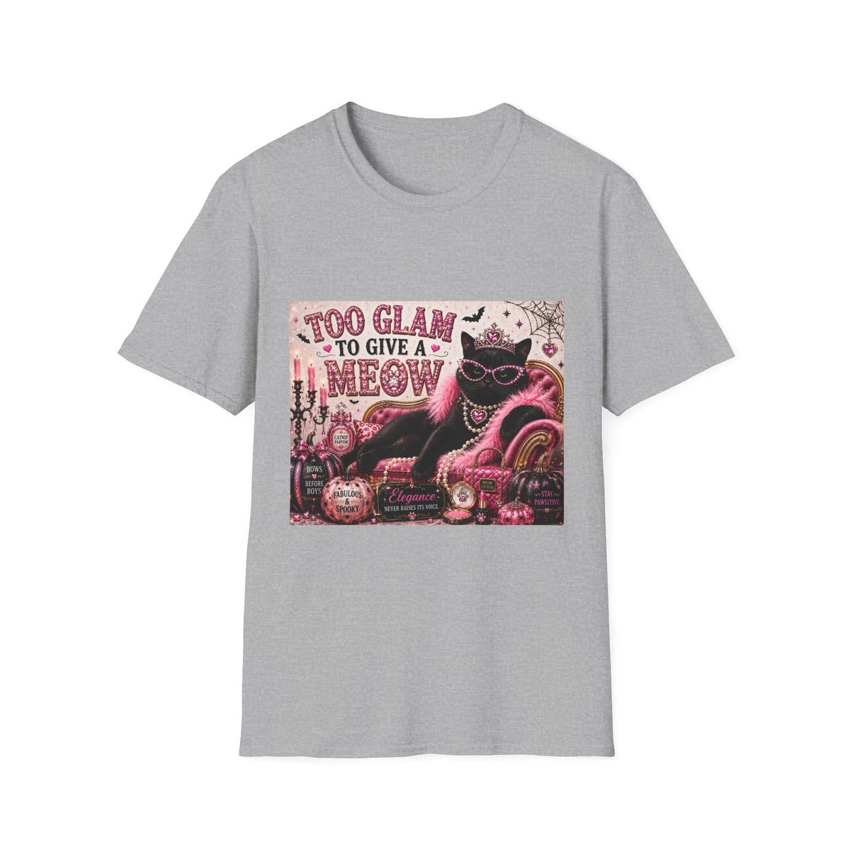 Too Glam to Give a Meow | Classy Cats™ Halloween T-Shirt | Funny Black Cat Shirt | Cat Mom Gift | Glam Cat Lover Tee | Halloween Apparel