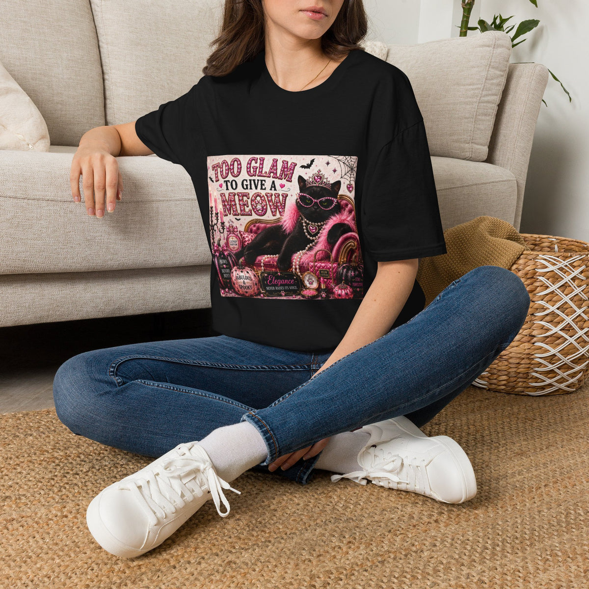 Too Glam to Give a Meow | Classy Cats™ Halloween T-Shirt | Funny Black Cat Shirt | Cat Mom Gift | Glam Cat Lover Tee | Halloween Apparel