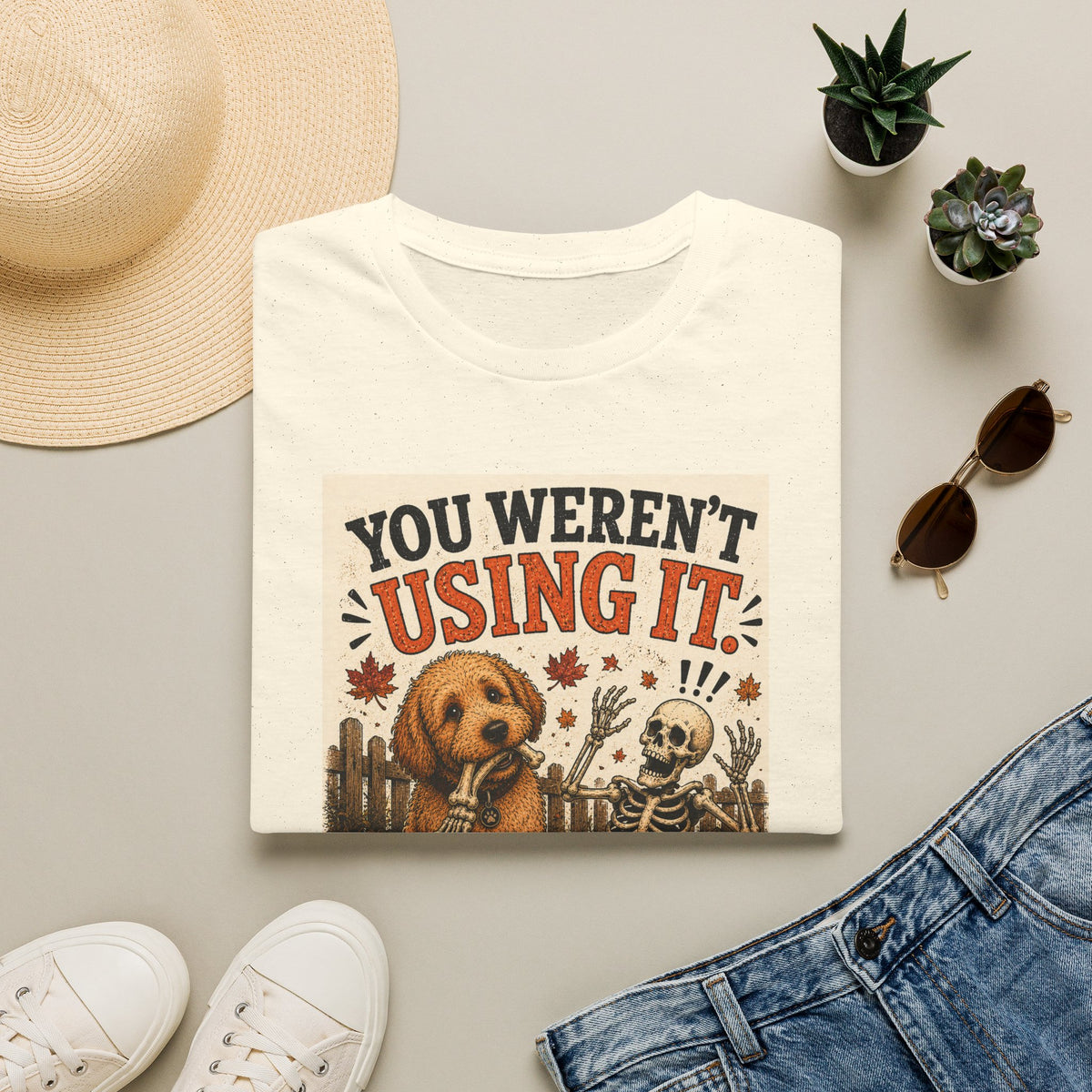 Funny Halloween Dog Shirt – You Weren't Using It! | Skeleton Dog T-Shirt | Vintage Halloween Tee | Dog Lover Gift | Cute Fall Graphic Tee