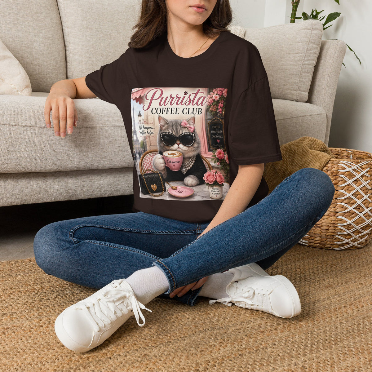 Purrista Coffee Club | Classy Cats™ T-Shirt | Funny Coffee Cat Shirt | Cat Mom Gift | Paris Café Cat Tee | Coffee Lover Apparel