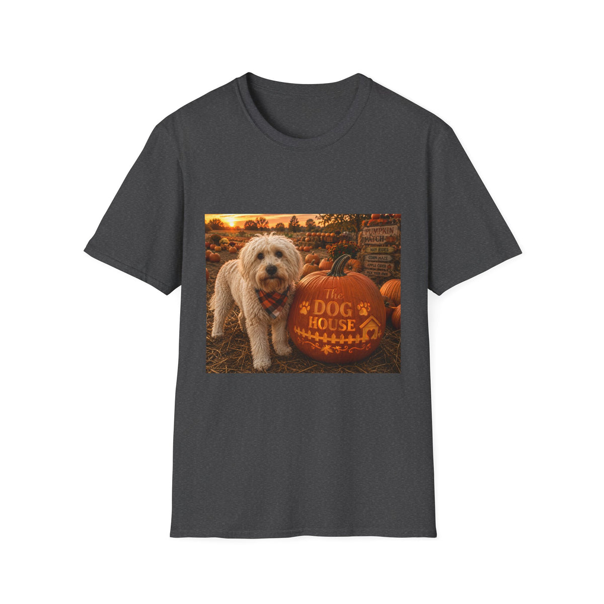 Welcome to The Dog House™ Pumpkin Patch | Maddie's Fall Pumpkin T-Shirt | Cozy Autumn Dog Lover Shirt