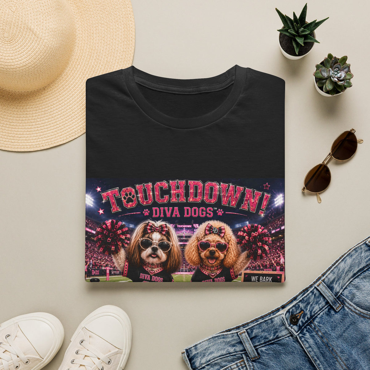 We Bark. We Cheer. We Win!™ | Diva Dogs™ | Football Game Day Dog Lover T-Shirt | Stadium Spirit Edition