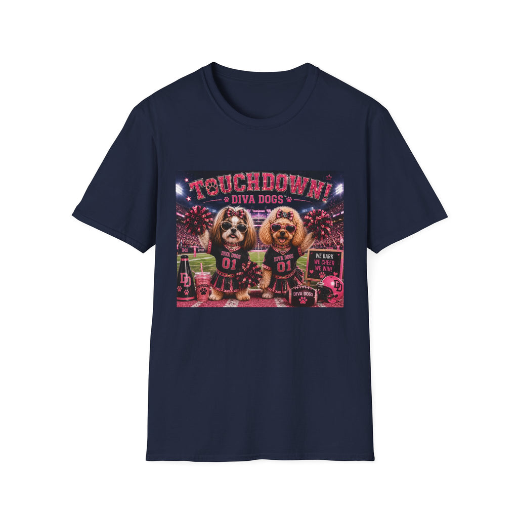 We Bark. We Cheer. We Win!™ | Diva Dogs™ | Football Game Day Dog Lover T-Shirt | Stadium Spirit Edition