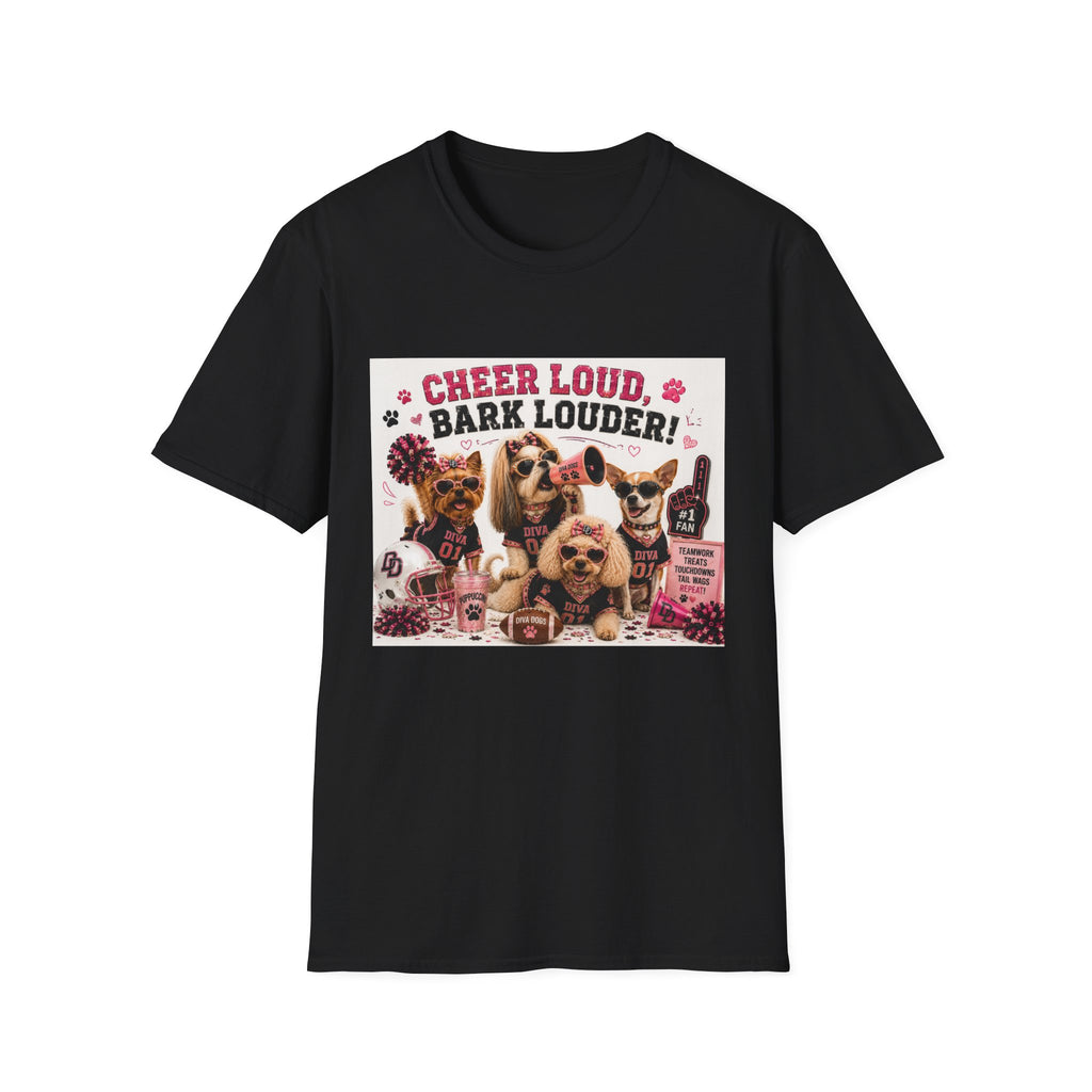 Cheer Loud, Bark Louder!™ | Diva Dogs™ | Football Game Day Dog Lover T-Shirt | Glam Tailgate Tee