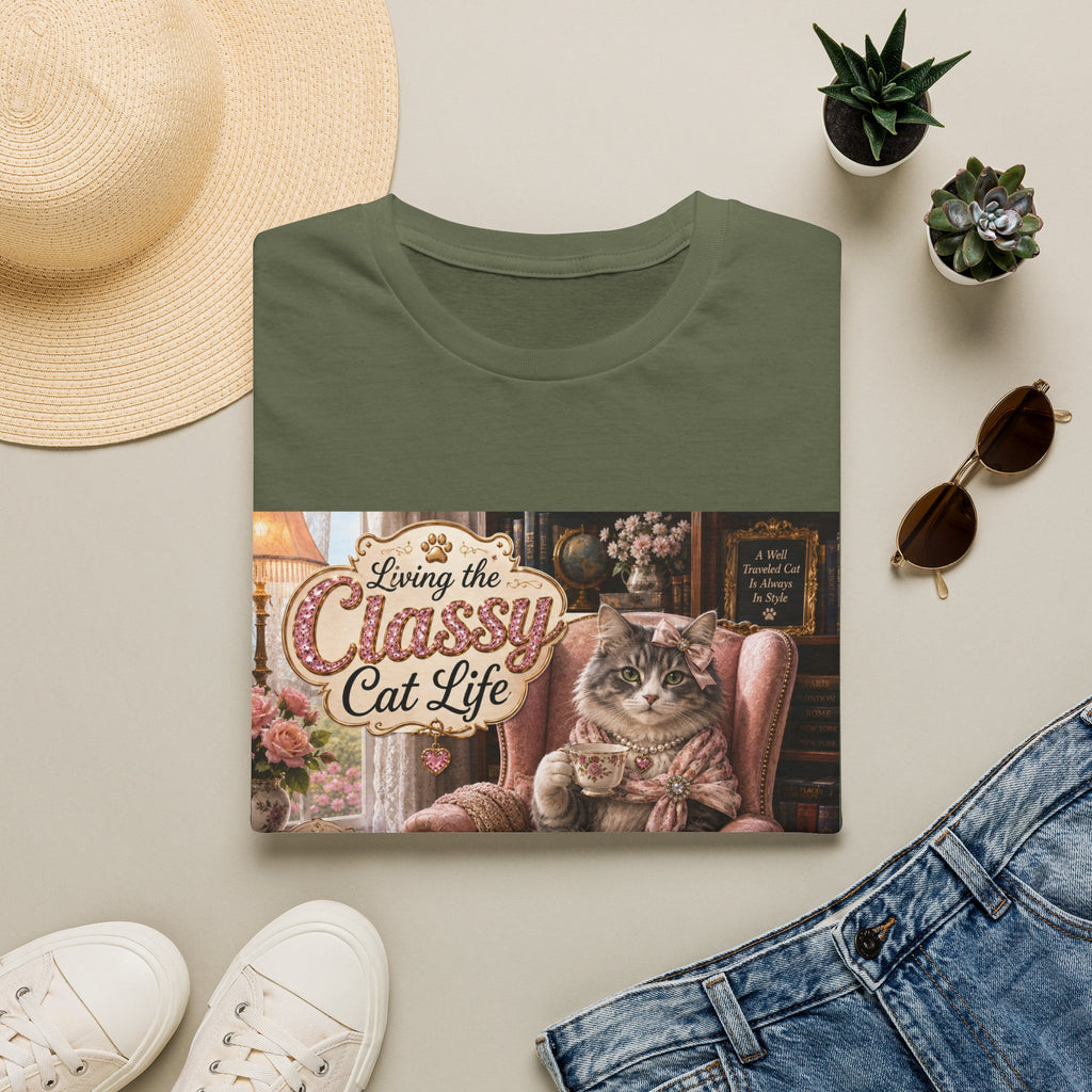 Classy Cat Life T‑Shirt — "Living the Classy Cat Life" Vintage Cat Lover Tee