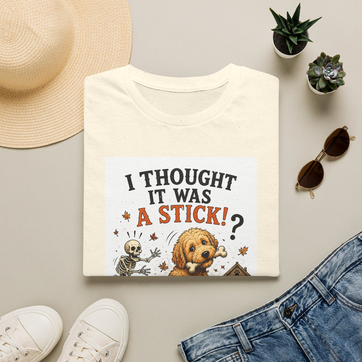 Funny Halloween Dog Shirt – I Thought It Was a Stick! | Skeleton Dog T-Shirt | Vintage Halloween Tee | Cute Dog Lover Gift | Fall Graphic Tee