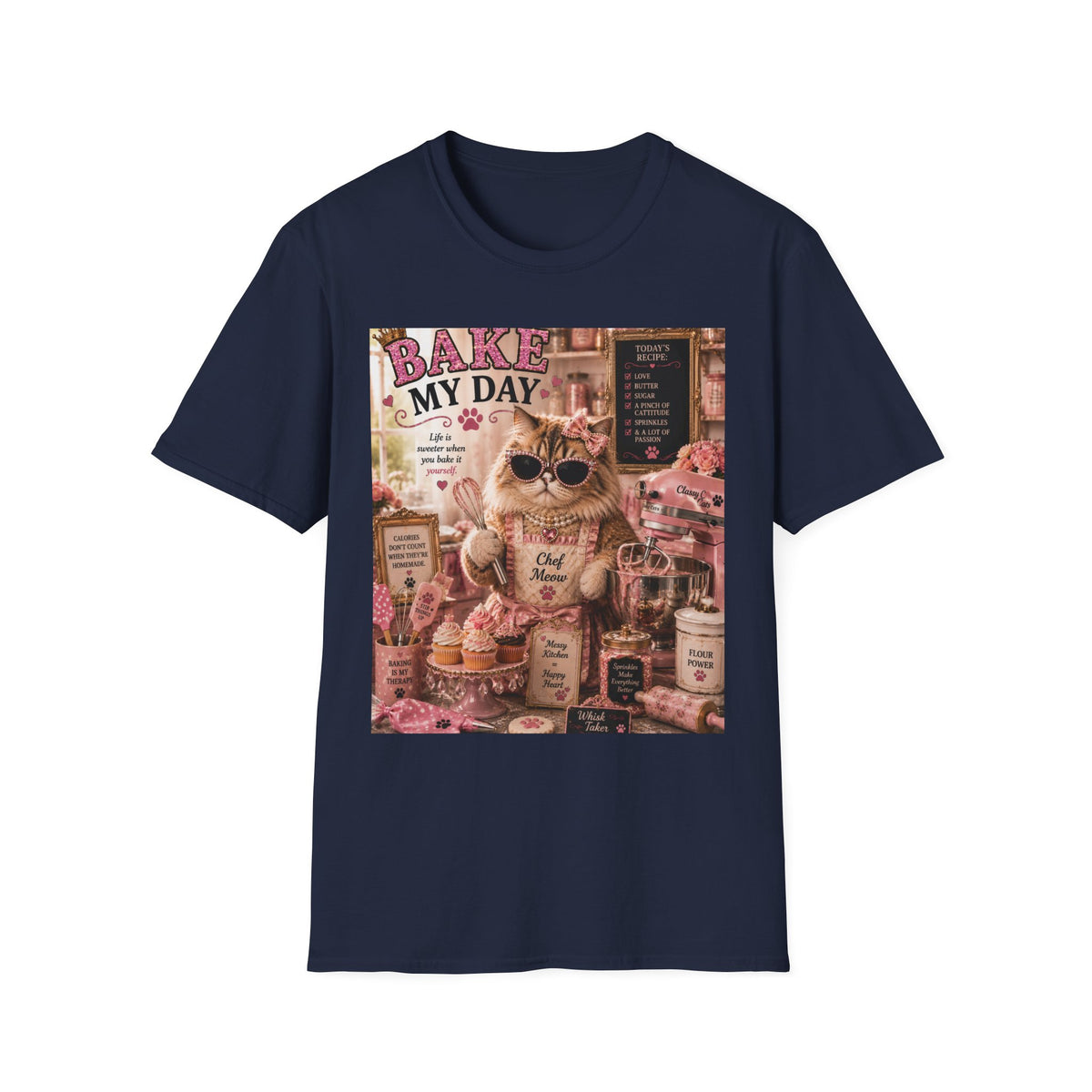 Bake My Day | Classy Cats™ T-Shirt | Funny Baking Cat Shirt | Baker Gift | Cat Mom Tee | Cupcake Lover & Kitchen Apparel