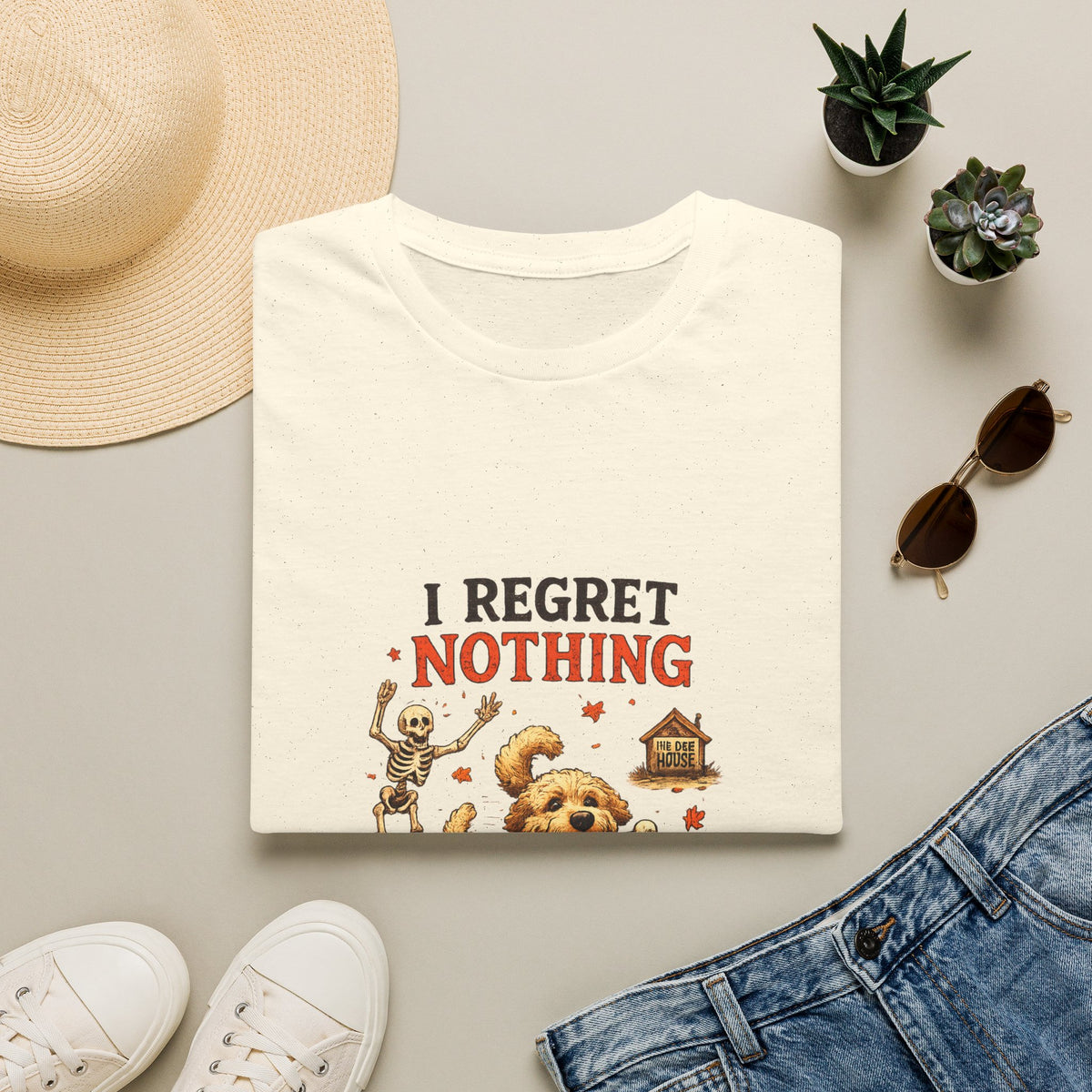 Funny Halloween Dog Shirt – I Regret Nothing | Skeleton Dog T-Shirt | Vintage Halloween Tee | Dog Lover Gift | Fall Graphic Tee