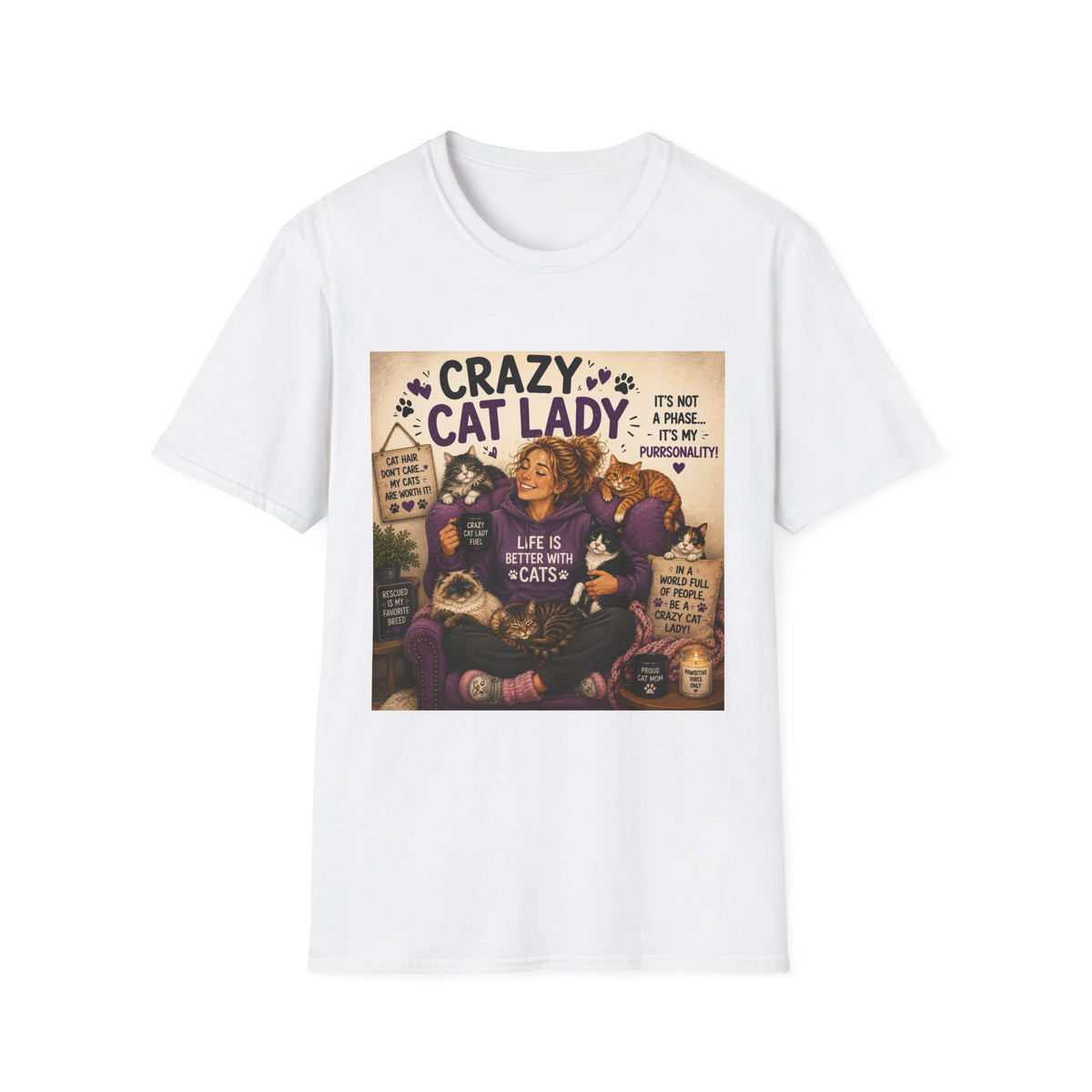Crazy Cat Lady T-Shirt — "It's Not a Phase, It's My Purrsonality" Cat Mom Tee