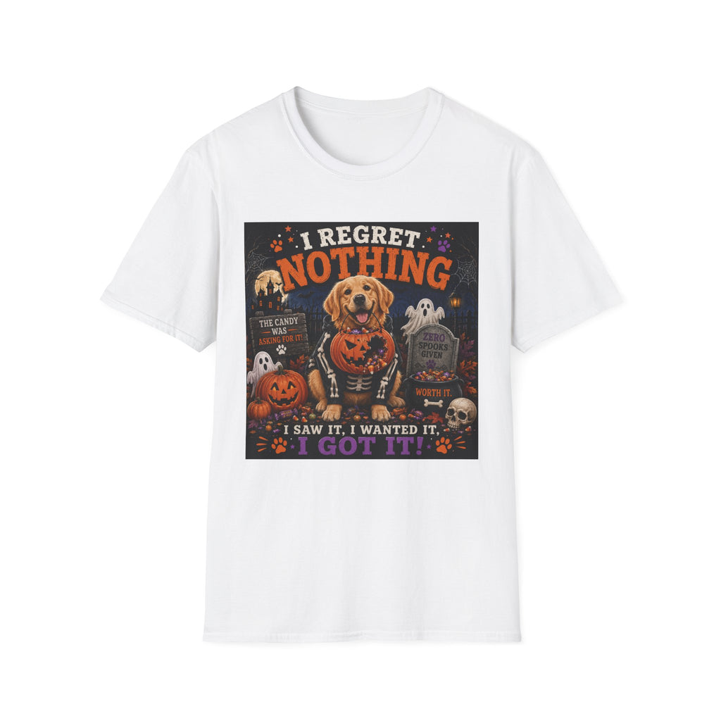 Funny Halloween Dog Shirt – I Regret Nothing | Skeleton Hoodie Dog T-Shirt | Cute Halloween Dog Lover Tee | Fall Graphic Shirt | Dog Mom Gift