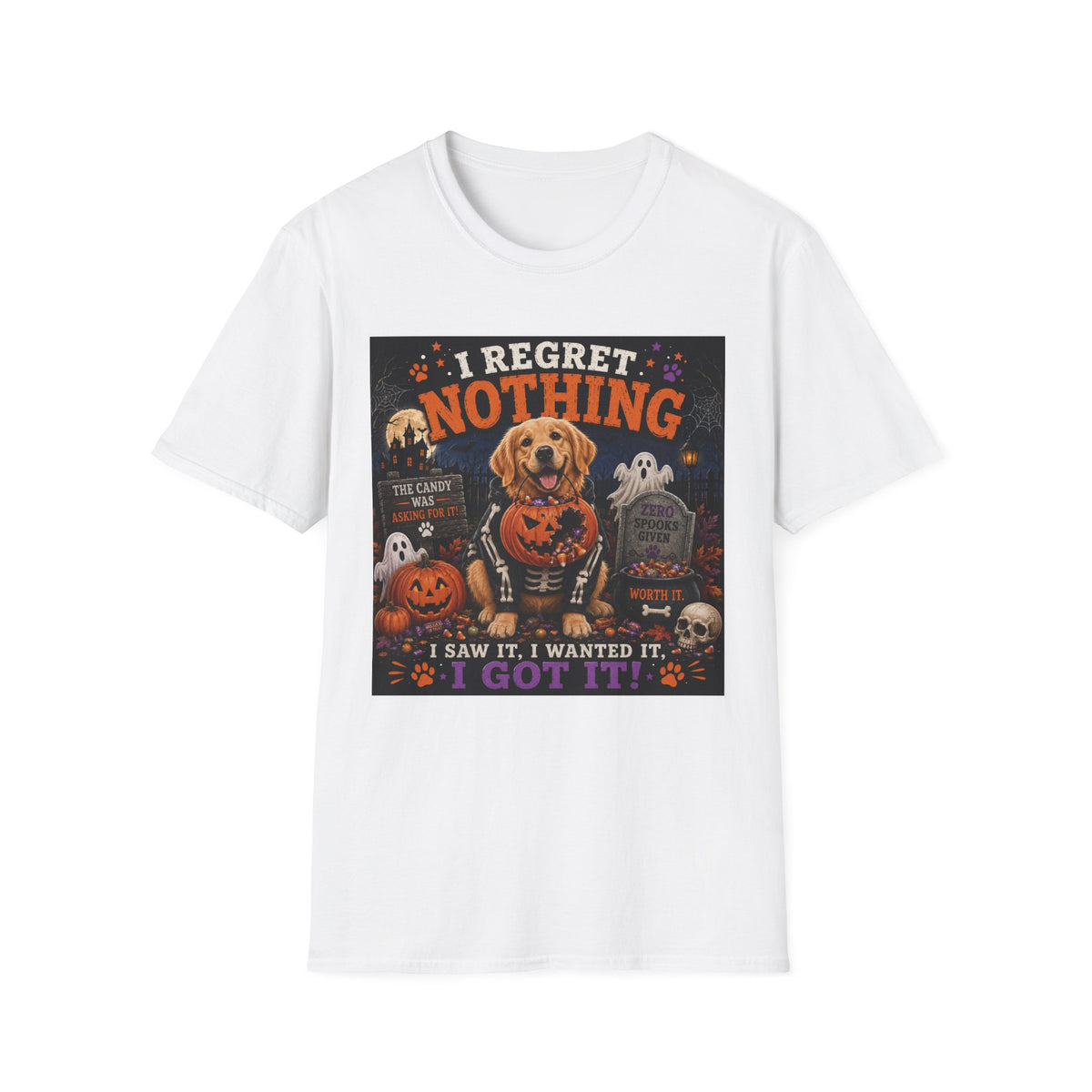 Funny Halloween Dog Shirt – I Regret Nothing | Skeleton Hoodie Dog T-Shirt | Cute Halloween Dog Lover Tee | Fall Graphic Shirt | Dog Mom Gift